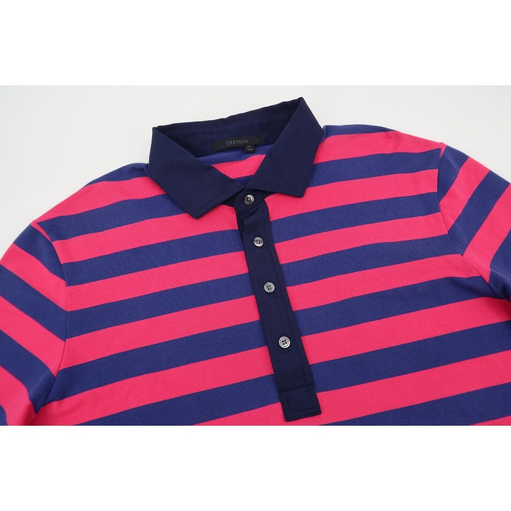 Greyson Men's XL Navy Pink Striped Golf Performance Polo Shirt Short‎ Sleeve